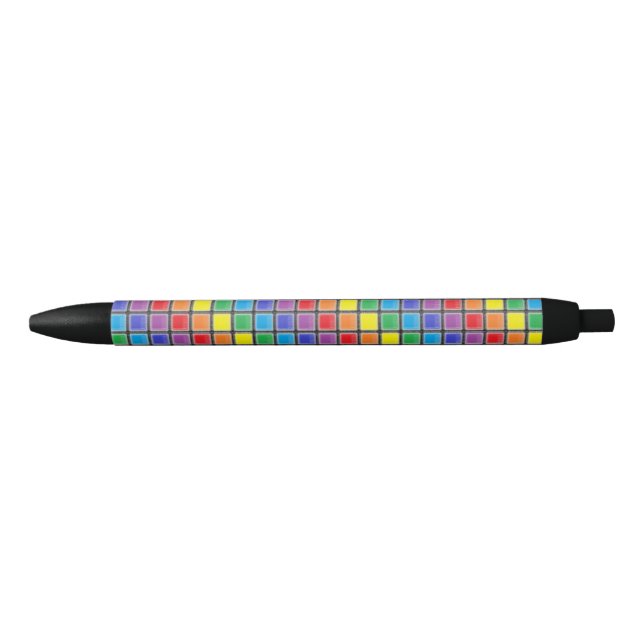 Rainbow Scratched Squares Black Ink Pen (Front)