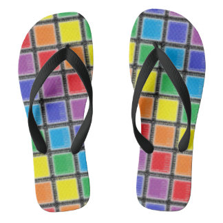 Rainbow Scratched Squares Flip Flops