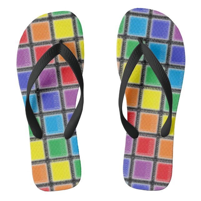 Rainbow Scratched Squares Flip Flops (Footbed)