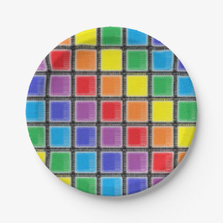Rainbow Scratched Squares Paper Plate