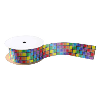 Rainbow Scratched Squares Satin Ribbon