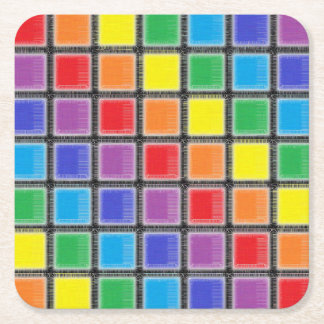 Rainbow Scratched Squares Square Paper Coaster