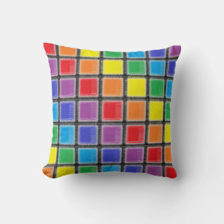 Rainbow Scratched Squares Throw Pillow