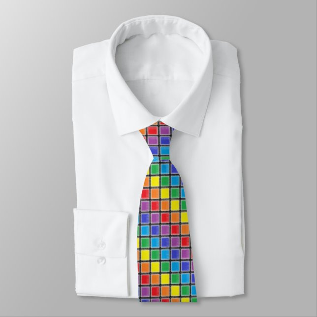 Rainbow Scratched Squares Tie (Tied)