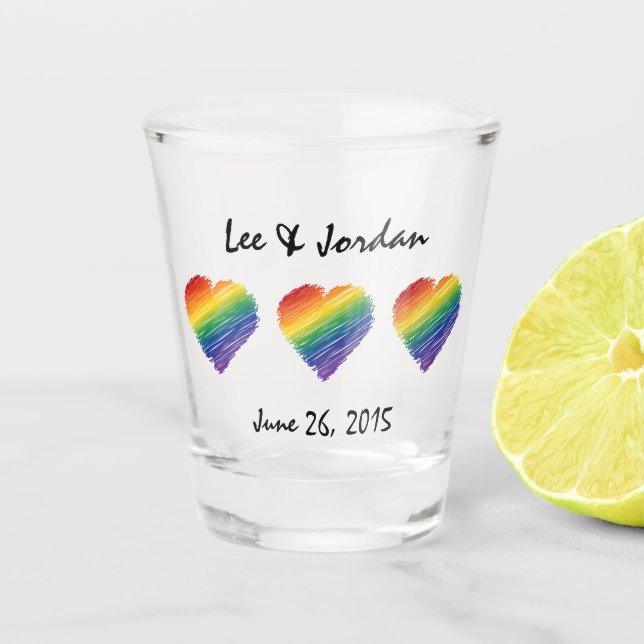 Rainbow Scribble Heart Customizable Shot Glass (Front)