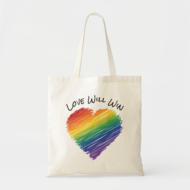 Rainbow scribble heart love wins tote bag (Front)