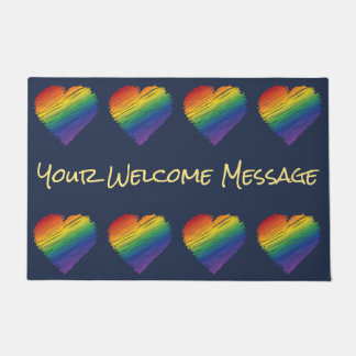 Rainbow Scribble Heart welcome mat