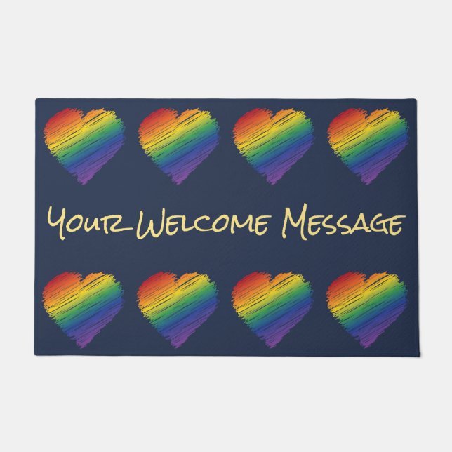 Rainbow Scribble Heart welcome mat (Front)