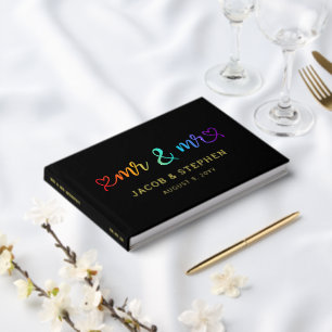 Rainbow Script Black Mr & Mr Gay Wedding Guest Book