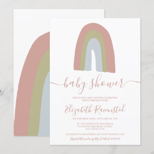 Rainbow script calligraphy neutral baby shower invitation