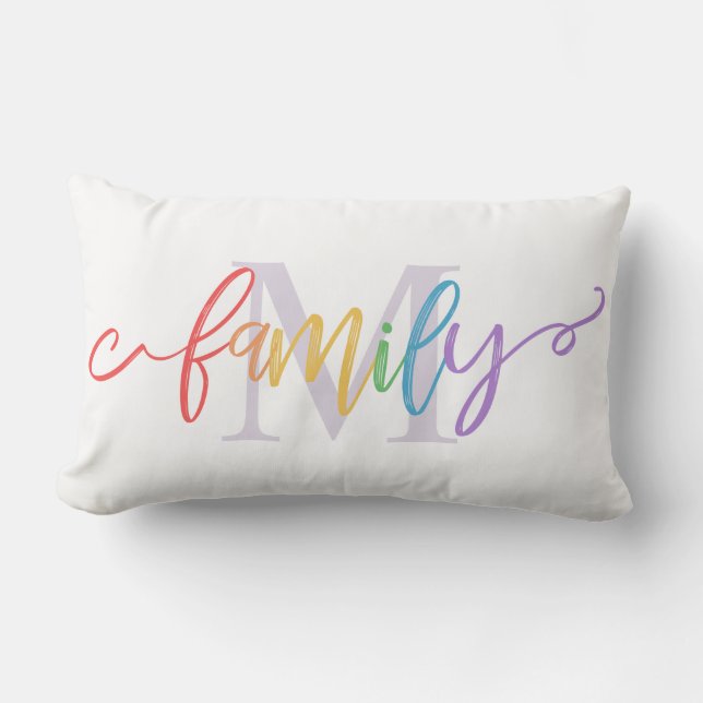 Rainbow Script Family Monogram Lumbar Pillow (Front)