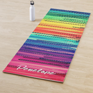 Rainbow Script Writing Custom Name Yoga Mat