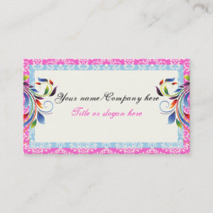 Rainbow scroll leaf blue pink damask borders business card