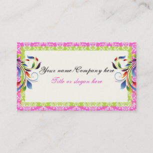 Rainbow scroll leaf lime pink damask borders business card
