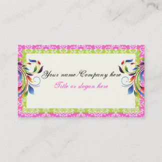 Rainbow scroll leaf lime pink damask borders business card