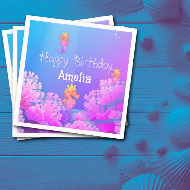 Rainbow Seahorse Personalized Paper Napkin (Creator Uploaded)