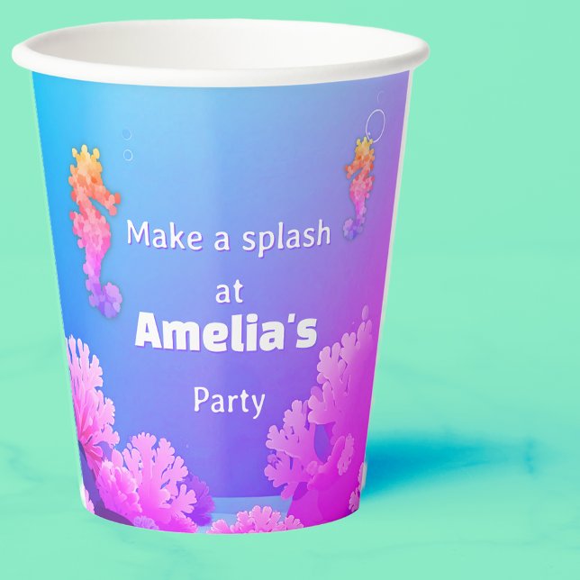 Rainbow Seahorse Personalized Party  Paper Cups (Creator Uploaded)
