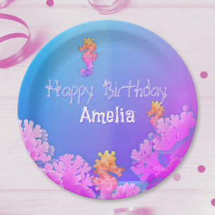 Rainbow Seahorse Personalized Party  Paper Plate