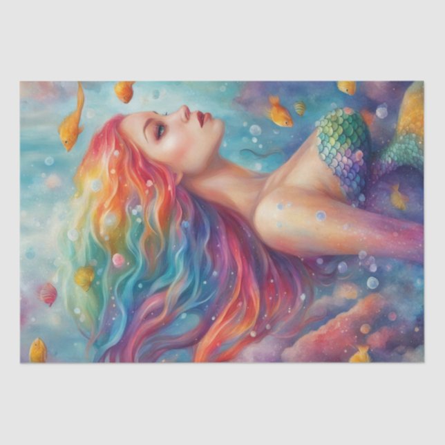 Rainbow Seas: Mermaid in Pastel Ocean Decoupage Tissue Paper (Front)