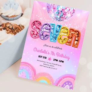 Rainbow Sequin Disco 7th Birthday Invitation