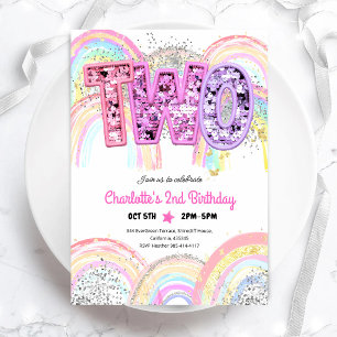 Rainbow Sequin Glitter 2nd Birthday Invitation