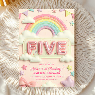 Rainbow Sequin Glitter 5th Birthday Invitation