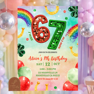 Rainbow Sequin Glitter 67 St Patrick Birthday Invitation