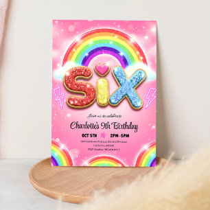 Rainbow Sequin Glitter 6th Birthday Invitation