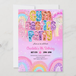 Rainbow Sequin Gymnastics 7th Birthday Invitation