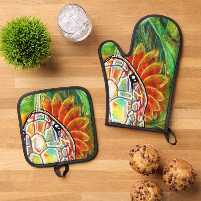 Rainbow Serpant  Oven Mitt & Pot Holder Set (Top Down)