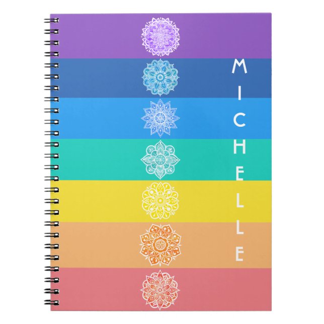 Rainbow Seven Chakras White Mandalas Notebook (Front)