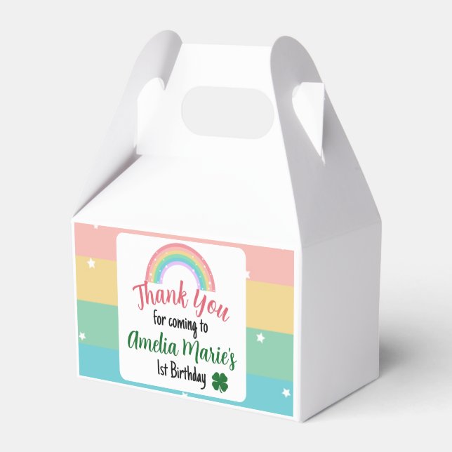 Rainbow & Shamrock Lucky One First Birthday Favor Box (Front Side)