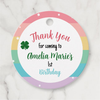Rainbow & Shamrock Lucky One First Birthday Favour Tags