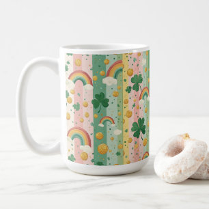 Rainbow Shamrocks Irish Pastel Lucky Pink Green  Coffee Mug