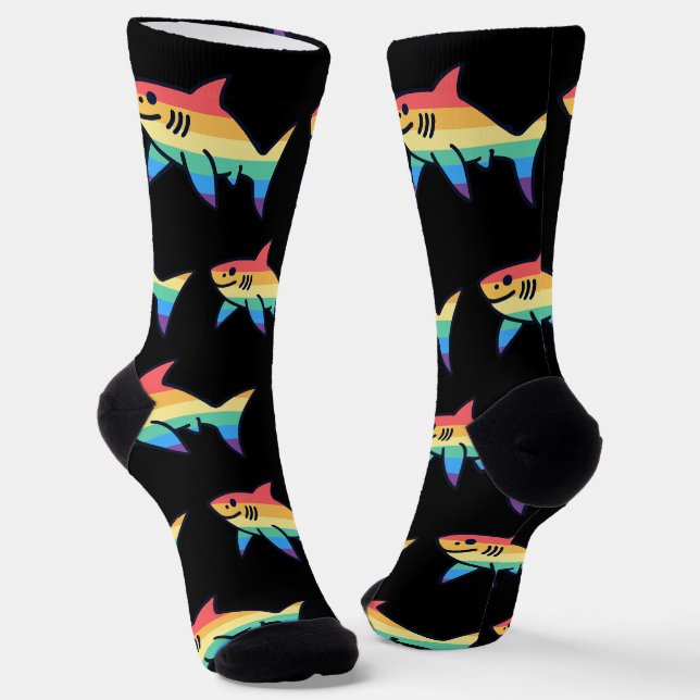 Rainbow Shark Pride - Kawaii Nautical LGBTQ+ Socks (Angled)