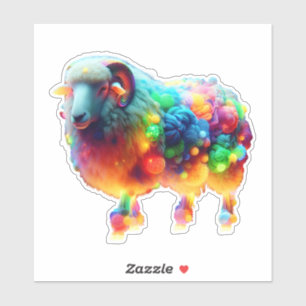 Rainbow Sheep Art – Glowing Colorful Wool, Fantasy