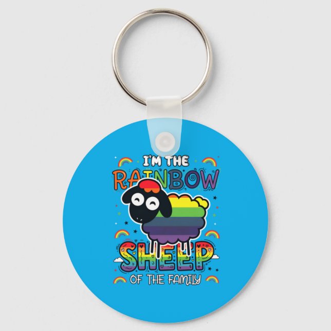 Rainbow Sheep Pride Family Statement T Keychain (Front)