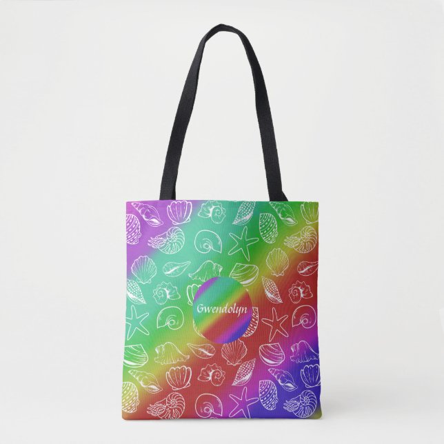 Rainbow Shellfish Pattern Add Name All Over Print Tote Bag (Front)