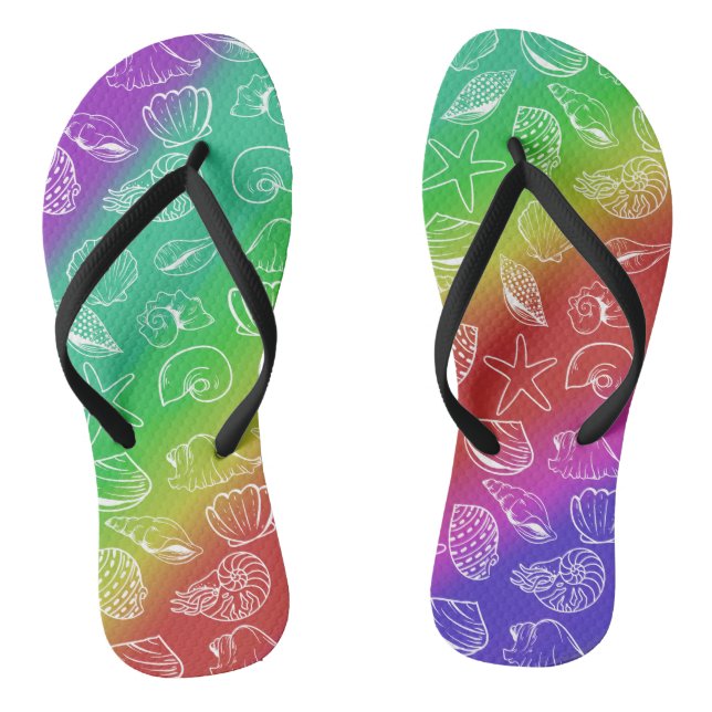 Rainbow Shellfish Pattern Flip Flops (Footbed)