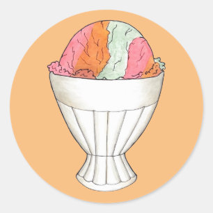 Rainbow Sherbet Ice Cream Sorbet Dessert Scoop Classic Round Sticker