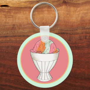 Rainbow Sherbet Ice Cream Sorbet Dessert Scoop Keychain