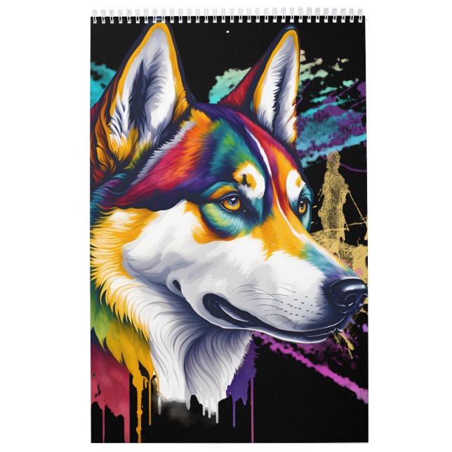 Rainbow Siberian Husky Watercolor Calendar (Cover)