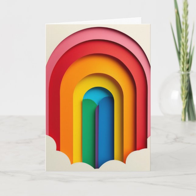 Rainbow Silhouette Paper Collage Card (Front)