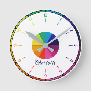 Rainbow Simple Educational Personalized Kids Round Clock