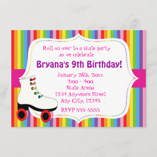 Rainbow Skating Skate Party Invitation