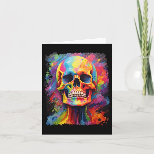 Rainbow Skeleton Anatomy Scary Halloween  Card (Front)