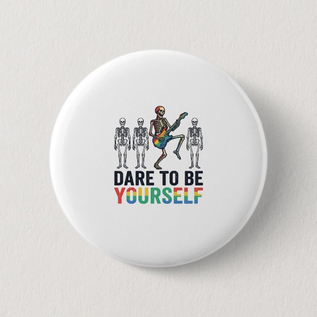 Rainbow Skeleton Dare to Be Yourself Vector Design 2 Inch Round Button (Front)