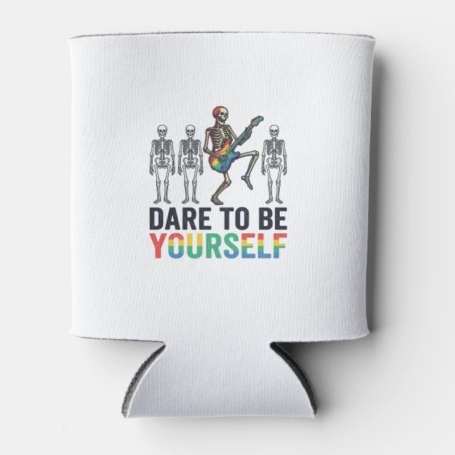 Rainbow Skeleton Dare to Be Yourself Vector Design Can Cooler (Front)