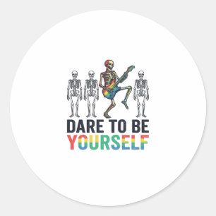 Rainbow Skeleton Dare to Be Yourself Vector Design Classic Round Sticker