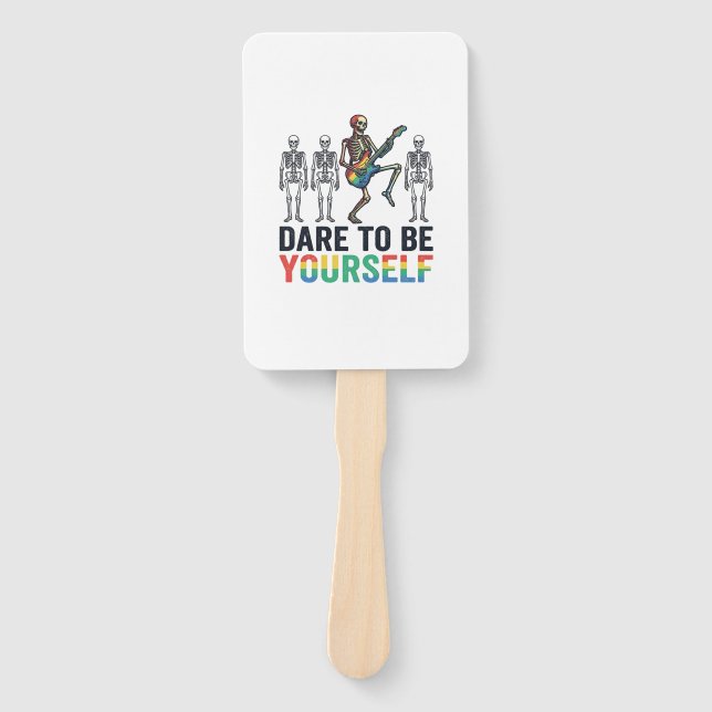 Rainbow Skeleton Dare to Be Yourself Vector Design Hand Fan (Front)
